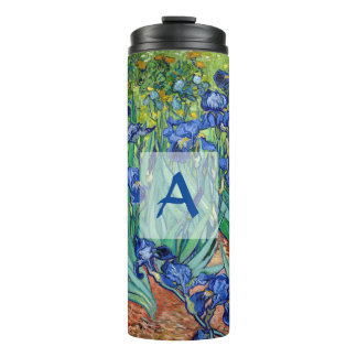 Irises Vincent Van Gogh Blue Flowers Art Monogram Thermal Tumbler