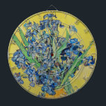 Irises  Vincent van Gogh       Dartboard<br><div class="desc">Irises (1890) Vincent van Gogh. Lovely positive still life. Large yellow vase with a bouquet of blue irises on a yellow background. Reproduction of famous works of art  images in the public domain.</div>
