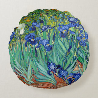 Irises Vincent van Gogh Flowers Painting Throw Round Pillow