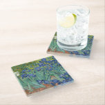 Irises | Vincent Van Gogh Glass Coaster<br><div class="desc">Irises (1889) by Dutch post-impressionist artist Vincent Van Gogh. Original landscape painting is an oil on canvas showing a garden of blooming iris flowers. 

Use the design tools to add custom text or personalize the image.</div>
