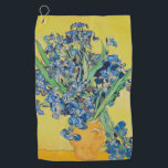 Irises  Vincent van Gogh          Golf Towel<br><div class="desc">Irises (1890) Vincent van Gogh. Lovely positive still life. Large yellow vase with a bouquet of blue irises on a yellow background. Reproduction of famous works of art  images in the public domain.</div>