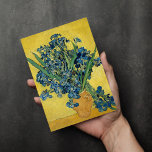 Irises | Vincent van Gogh Holiday Card<br><div class="desc">Irises (1890) by Vincent van Gogh is a captivating still life that features a vibrant bouquet of purple irises displayed in a vase against a bright yellow background. The dynamic composition highlights Van Gogh's mastery of complementary colours, creating a striking contrast between the vivid purple flowers and the warm yellow...</div>
