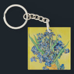Irises  Vincent van Gogh       Keychain<br><div class="desc">Irises (1890) Vincent van Gogh. Lovely positive still life. Large yellow vase with a bouquet of blue irises on a yellow background. Reproduction of famous works of art  images in the public domain.</div>