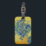 Irises  Vincent van Gogh       Luggage Tag<br><div class="desc">Irises (1890) Vincent van Gogh. Lovely positive still life. Large yellow vase with a bouquet of blue irises on a yellow background. Reproduction of famous works of art  images in the public domain.</div>