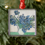 Irises | Vincent van Gogh Metal Ornament<br><div class="desc">Irises (1890) | Original artwork by Dutch post-impressionist artist Vincent Van Gogh (1853-1890). The painting depicts a still life with a full bouquet of blue flowers on a green tabletop against a creamy white background.

Use the design tools to add custom text or personalize the image.</div>