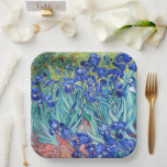 Irises Vincent van Gogh   Paper Plate<br><div class="desc">Irises (1889) Vincent van Gogh. Cute summer landscape. Blue irises bloom in a flowerbed in a green garden. Reproduction of famous works of art  images in the public domain.</div>