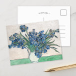 Irises | Vincent Van Gogh Postcard<br><div class="desc">Irises (1890) | Original artwork by Dutch post-impressionist artist Vincent Van Gogh (1853-1890). The painting depicts a still life with a full bouquet of blue flowers on a green tabletop against a creamy white background.

Use the design tools to add custom text or personalize the image.</div>