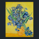 Irises  Vincent van Gogh Poster<br><div class="desc">Irises (1890) Vincent van Gogh. Lovely positive still life. Large yellow vase with a bouquet of blue irises on a yellow background. Reproduction of famous works of art  images in the public domain.</div>