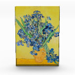 Irises Vincent van Gogh Poster Photo Block<br><div class="desc">Irises (1890) Vincent van Gogh. Lovely positive still life. Large yellow vase with a bouquet of blue irises on a yellow background. Reproduction of famous works of art images in the public domain.</div>