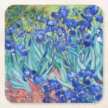 Irises Vincent van Gogh  Square Paper Coaster<br><div class="desc">Irises (1889) Vincent van Gogh. Cute summer landscape. Blue irises bloom in a flowerbed in a green garden. Reproduction of famous works of art  images in the public domain.</div>