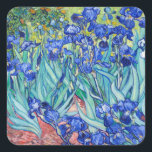 Irises Vincent van Gogh  Square Sticker<br><div class="desc">Irises (1889) Vincent van Gogh. Cute summer landscape. Blue irises bloom in a flowerbed in a green garden. Reproduction of famous works of art  images in the public domain.</div>