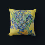 Irises  Vincent van Gogh  Throw Pillow<br><div class="desc">Irises (1890) Vincent van Gogh. Lovely positive still life. Large yellow vase with a bouquet of blue irises on a yellow background. Reproduction of famous works of art  images in the public domain.</div>
