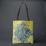 Irises  Vincent van Gogh       Tote Bag<br><div class="desc">Irises (1890) Vincent van Gogh. Lovely positive still life. Large yellow vase with a bouquet of blue irises on a yellow background. Reproduction of famous works of art  images in the public domain.</div>
