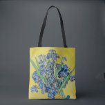 Irises  Vincent van Gogh       Tote Bag<br><div class="desc">Irises (1890) Vincent van Gogh. Lovely positive still life. Large yellow vase with a bouquet of blue irises on a yellow background. Reproduction of famous works of art  images in the public domain.</div>