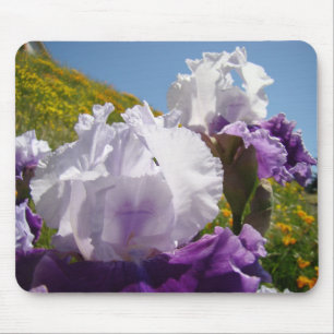 Irises White Purple Iris Flowers mousepad Hillside