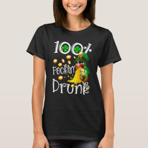 Irish 100 Feckin Drunk Leprechaun Puking Drink Pat T-Shirt