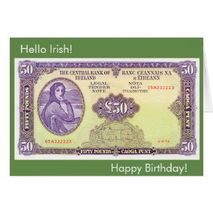 Irish 50 Pound Banknote for Birthday greeting card