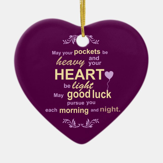 Irish Abundance Happiness and Good Luck Blessing Ceramic Ornament (Front)