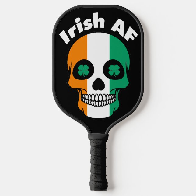 Irish AF, Happy St. Paddy's Day, Irish Flag Skull Pickleball Paddle (Front)