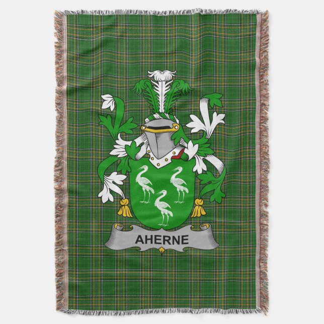  Irish Aherne or Mulhern Coat of Arms Family Crest Throw Blanket (Front Vertical)
