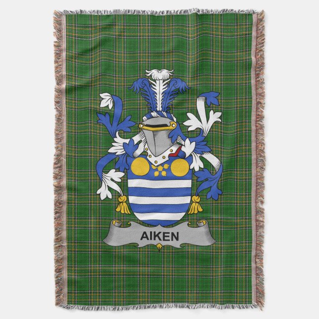  Irish Aiken Coat of Arms Family Crest Ireland Throw Blanket (Front Vertical)
