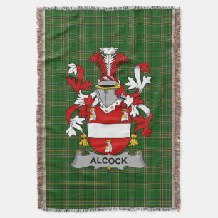 Irish Alcock Coat of Arms Family Crest Ireland Throw Blanket
