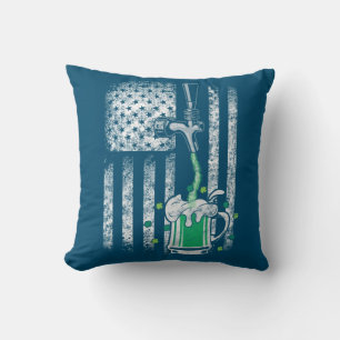 Irish American Flag Beer Shamrock St Patrick's Throw Pillow