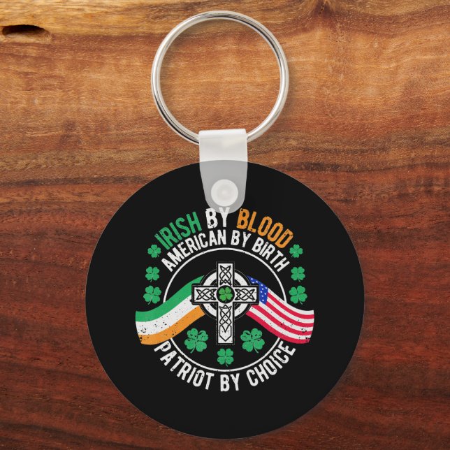 Irish American Flag Celtic Cross St Patrick's Day Keychain (Front)