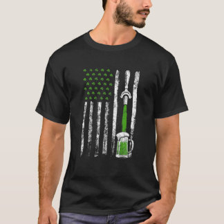 Irish American Flag Draught Beer Shamrock St Patri T-Shirt