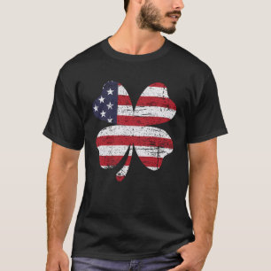 IRISH AMERICAN FLAG Four Leaf C Vintage St Patrick T-Shirt