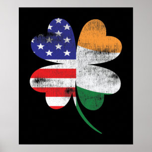 IRISH AMERICAN FLAG Ireland Shamrock Poster