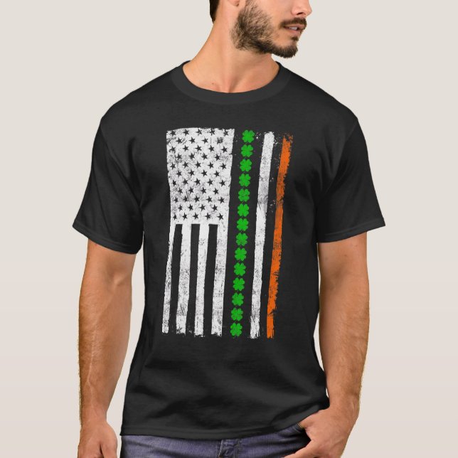 Irish American Flag Ireland Shamrock St Patricks D T-Shirt (Front)