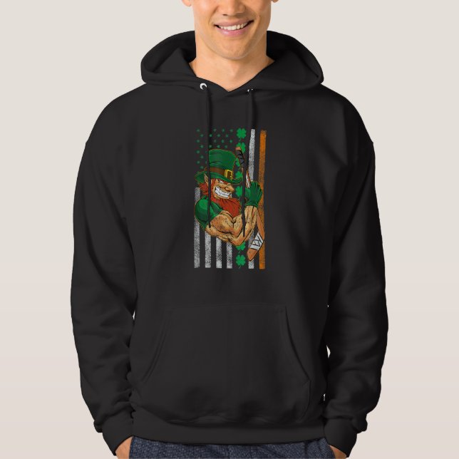 Irish American Flag Lucky Hockey St Patrick's Day Hoodie (Front)