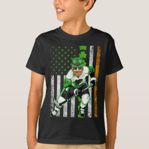 Irish American Flag Lucky Hockey St. Patrick's Day T-Shirt