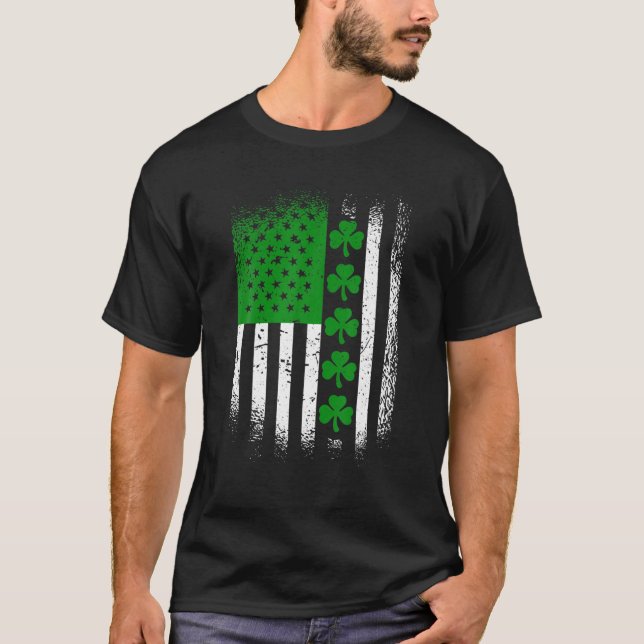 Irish American Flag Lucky Shamrock St Patrick's Da T-Shirt (Front)