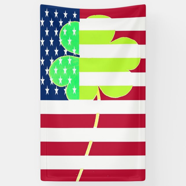 Irish American Flag Shamrock Clover St. Patrick Banner (Vertical)