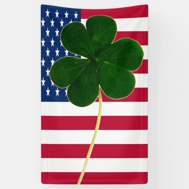 Irish American Flag Shamrock Clover St. Patrick Banner (Vertical)