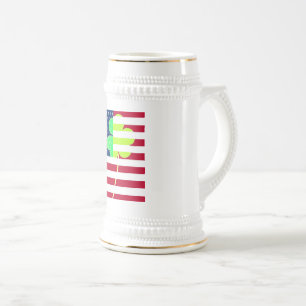 Irish American Flag Shamrock Clover St. Patrick Beer Stein