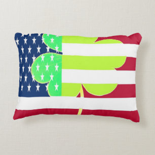 Irish American Flag Shamrock Clover St. Patrick Decorative Pillow