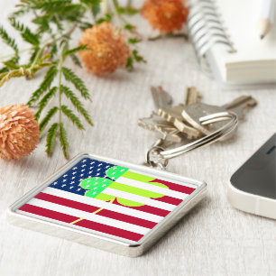 Irish American Flag Shamrock Clover St. Patrick Keychain