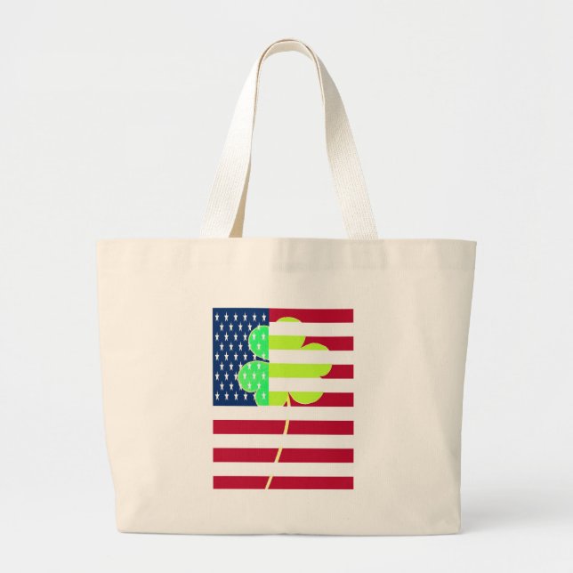 Irish American Flag Shamrock Clover St. Patrick Large Tote Bag (Front)