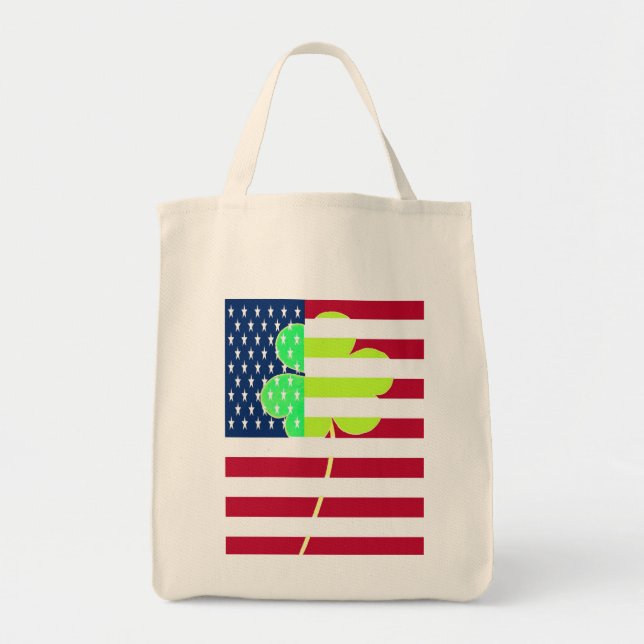 Irish American Flag Shamrock Clover St. Patrick Tote Bag (Front)