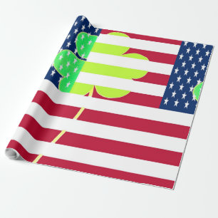 Irish American Flag Shamrock Clover St. Patrick Wrapping Paper