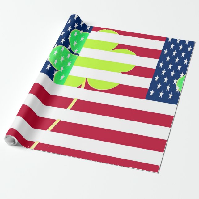 Irish American Flag Shamrock Clover St. Patrick Wrapping Paper (Unrolled)