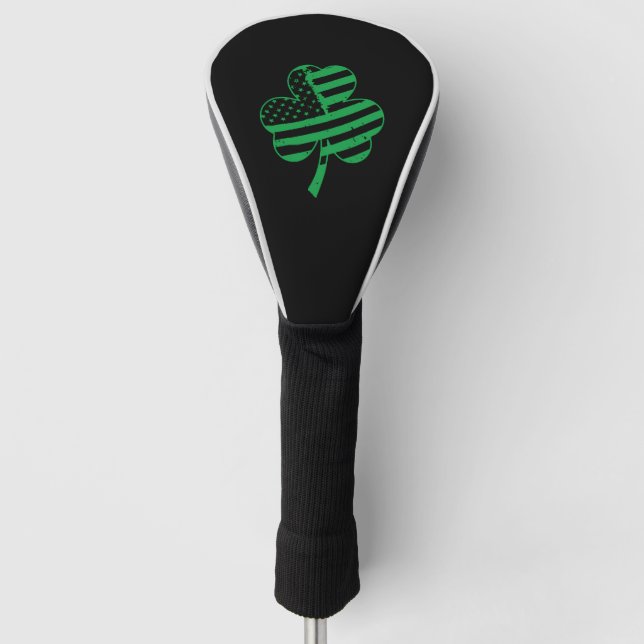 Irish American Flag Shamrock For Golf Head Cover (Front)