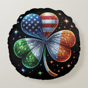 Irish American Flag ST PATRICKS DAY Round Pillow