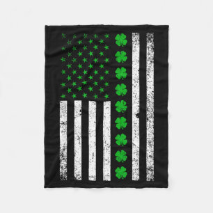 Irish American Flag St. Patrick's Day Shamrock Fleece Blanket