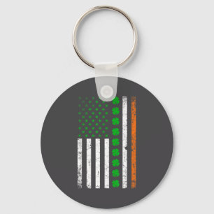 Irish American Flag St. Patrick's Day Shamrock  Keychain
