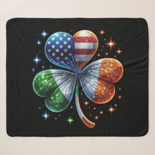 Irish American Flag ST PATRICKS DAY Sherpa Blanket