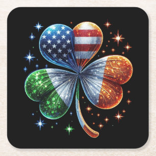 Irish American Flag  ST PATRICKS DAY Square Paper Coaster